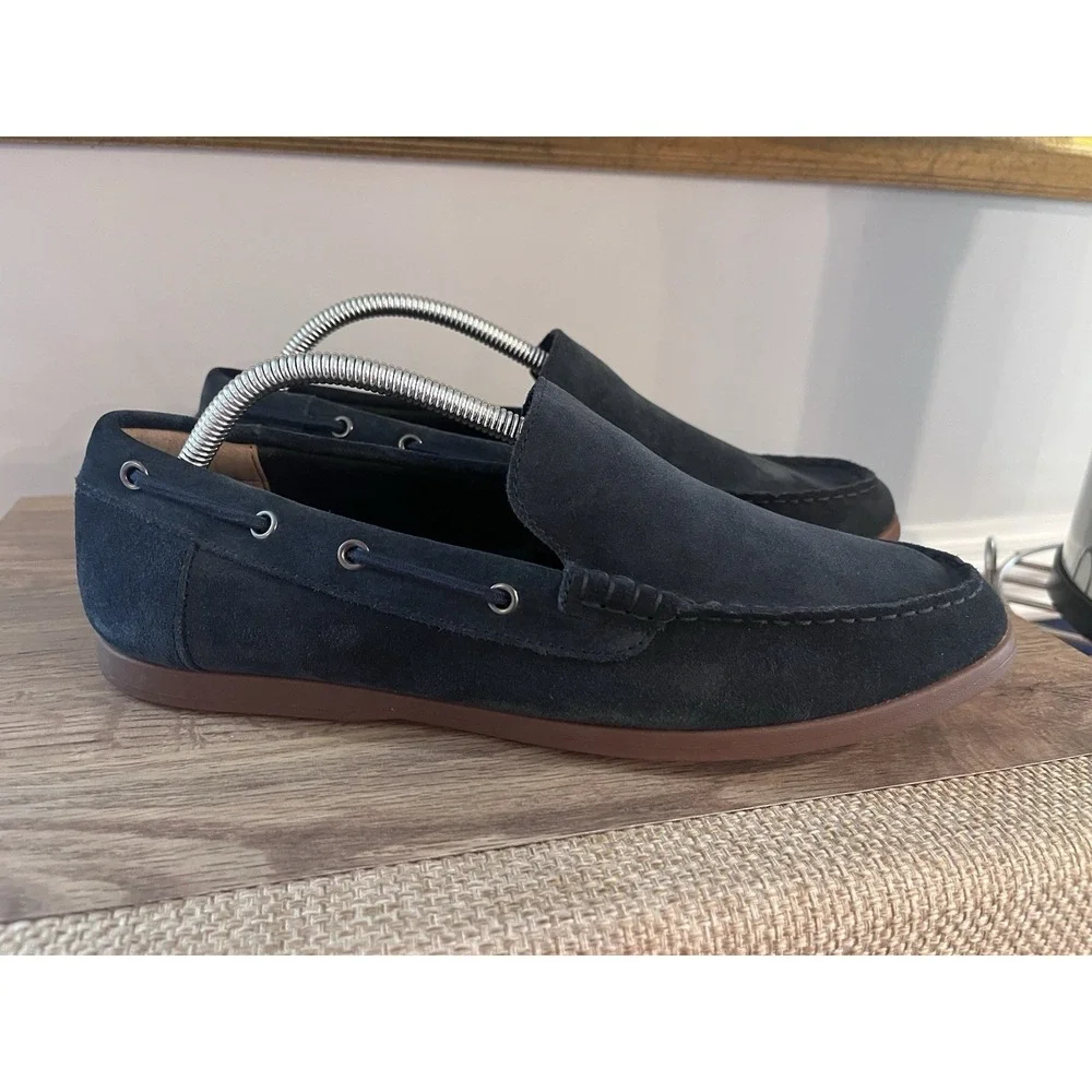 Clark's Navy Blue Suede Loafers Morven Sun Mens Size 10 Boat Shoes Oxford M1